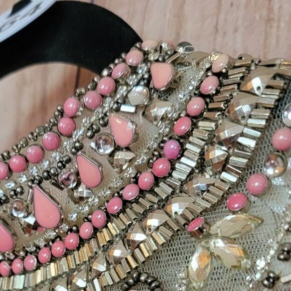 NWT Lucci Lu Bubblegum Pink Bead Embellished Collar Gown, Style # 8129, Sz 4 - Picture 6 of 11